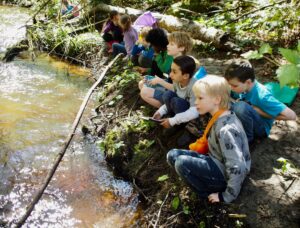 Salish Coast Elementary School first and second graders come to Chimacum Creek with us every year. They release the coho salmon fry they have been raising in school and have a blast learning and playing out on the land! Photo by Wendy Feltham.