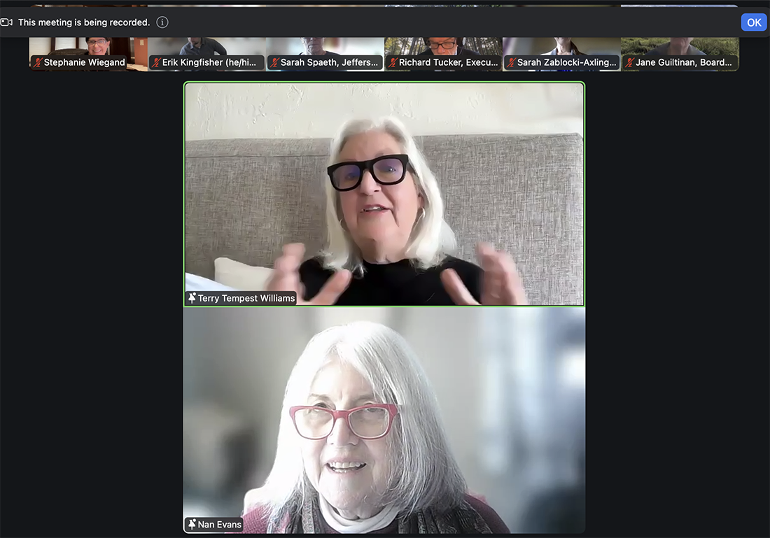 Screenshot of a virtual event showing two women.